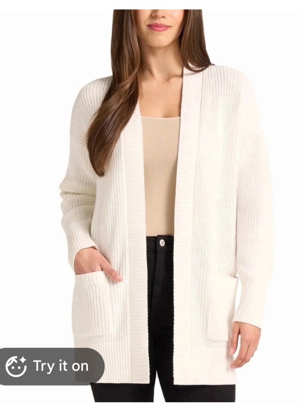Universal Thread Cream Open-Front Ribbed Cardigan Sweater Large